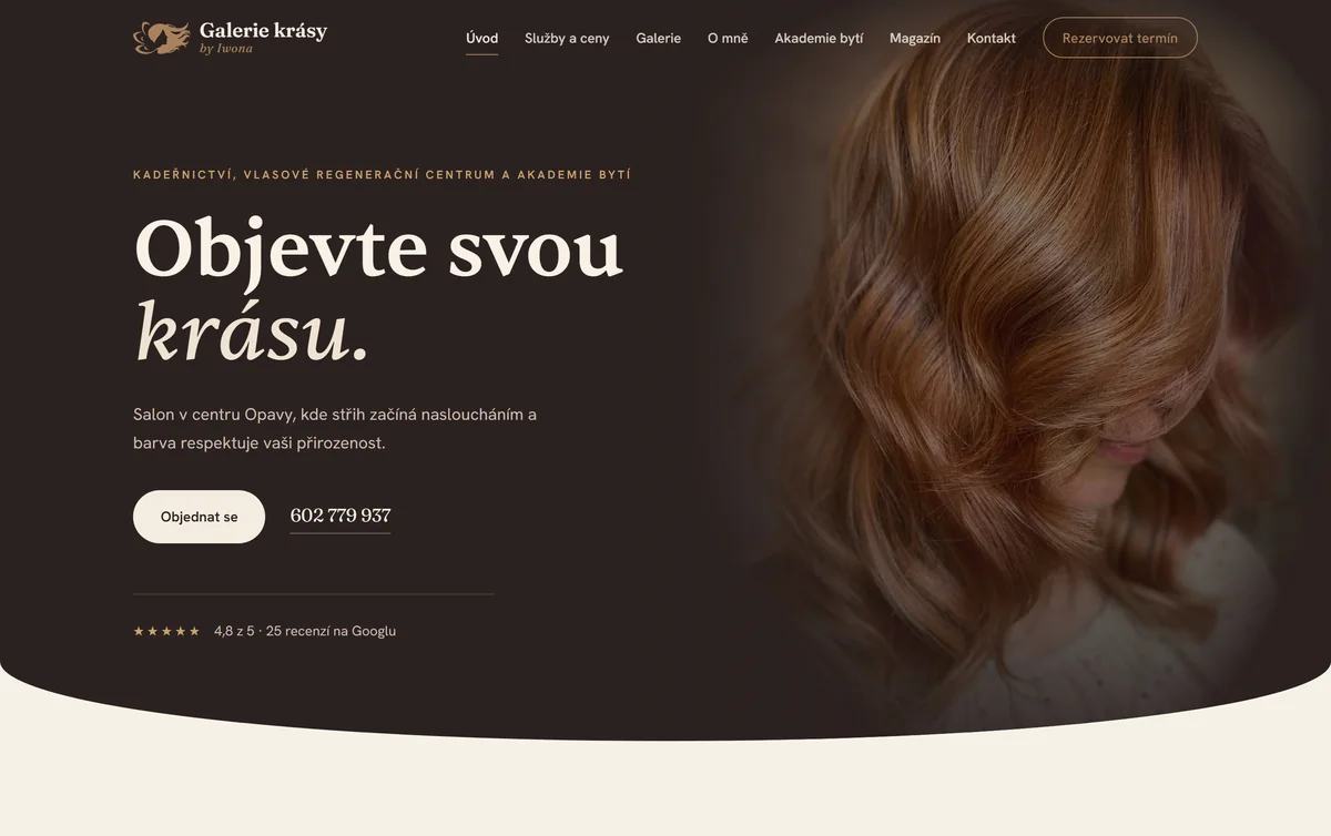 Web kadeřnictví Galerie krásy v Opavě, který jsem postavil