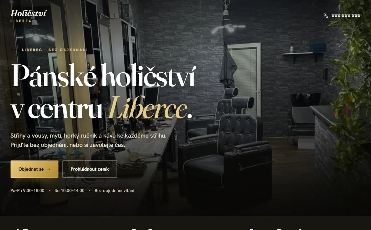 Ukázka webu pro pánské holičství v Liberci