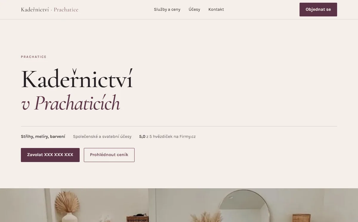 Ukázka webu pro kadeřnictví v Prachaticích