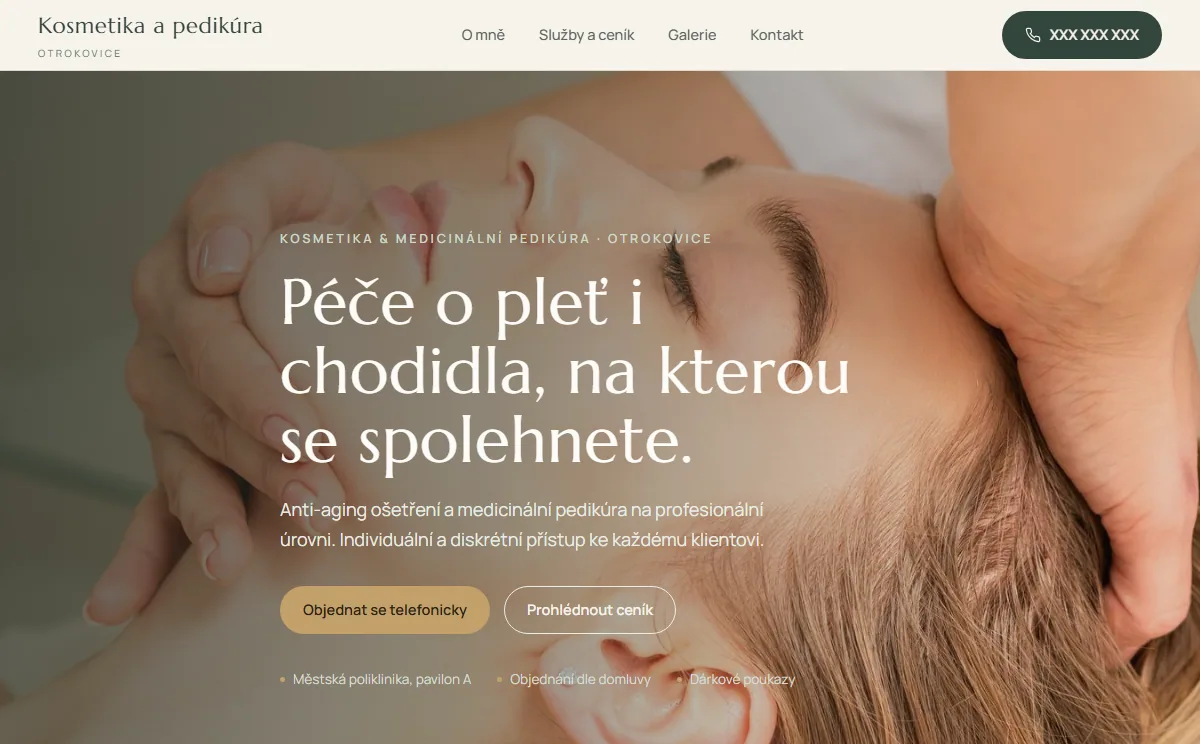 Návrh webu pro kosmetiku a medicinální pedikúru v Otrokovicích