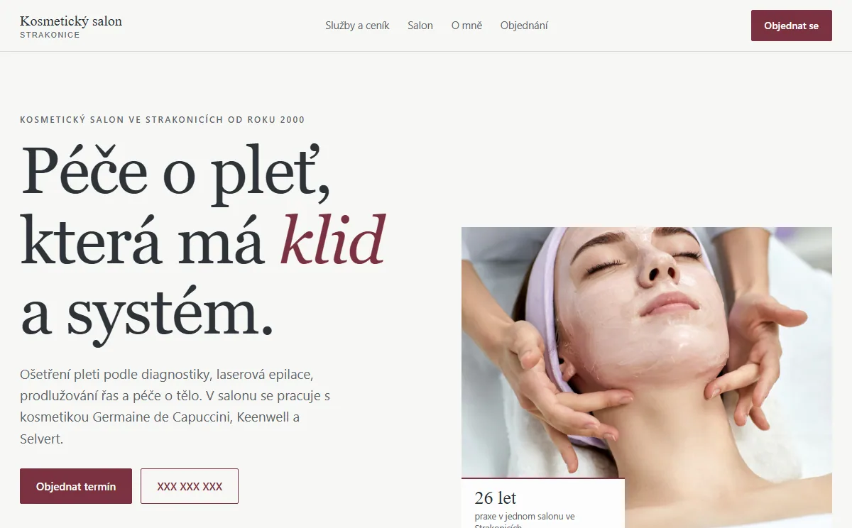 Ukázka webu pro kosmetický salon