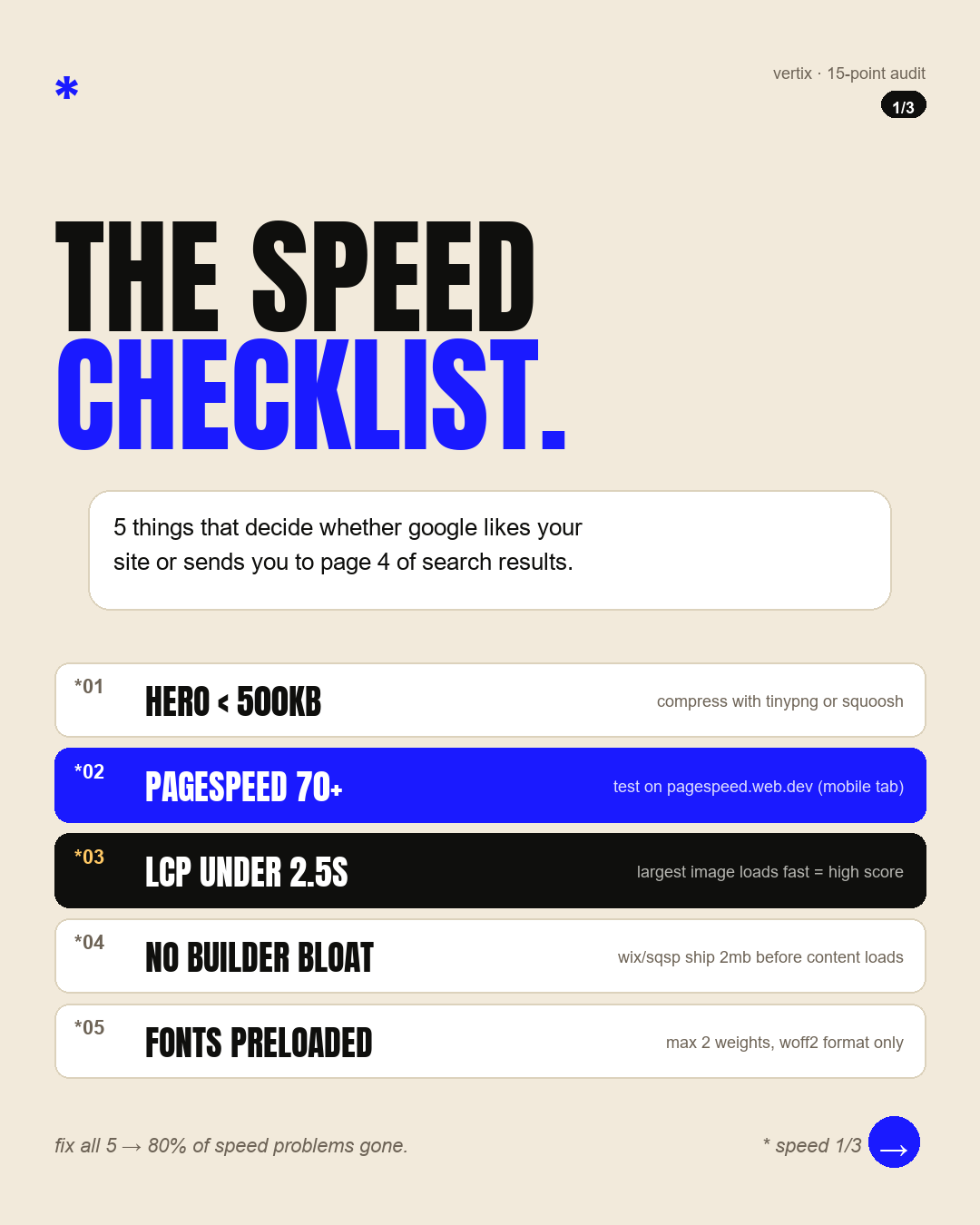 Speed checklist — 5 wins for site performance