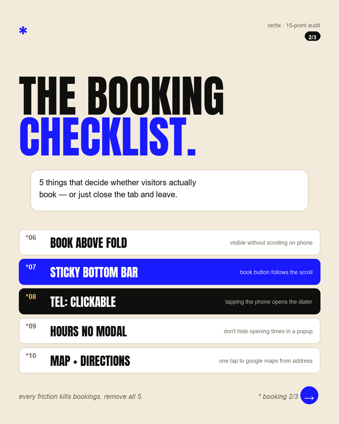 Booking flow checklist — 5 conversion fixes